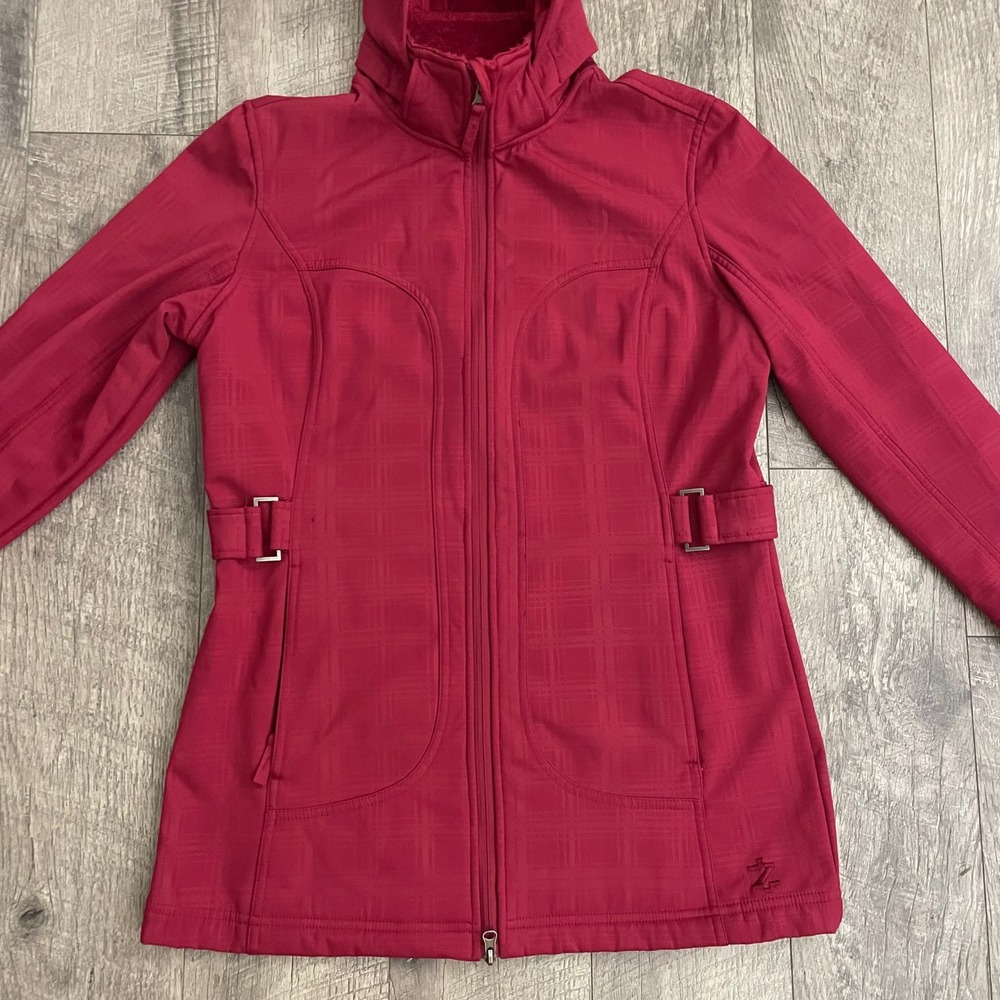 IZOD PerformX Womens Red Plaid Hooded Softshell Jacket Fleece Lined Size S - Picture 3 of 11